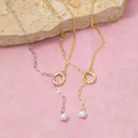 Pearl Drop Ring Lariat Y-Necklace