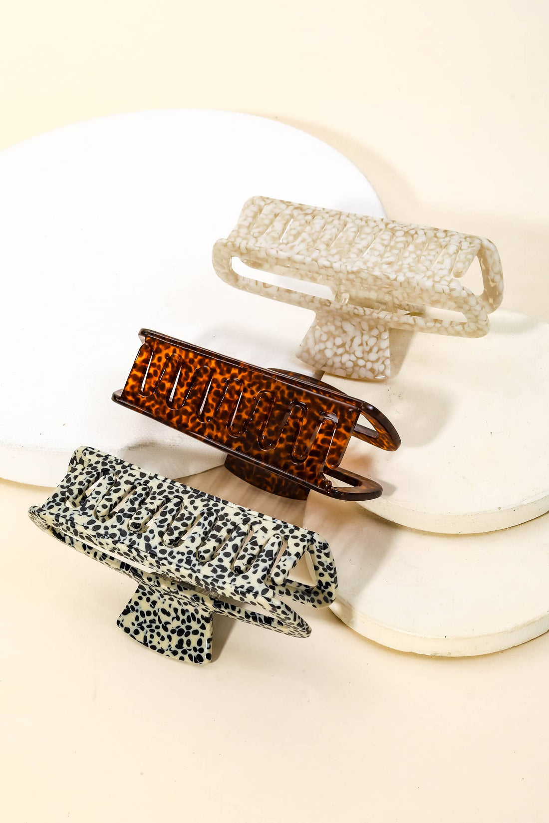 Assorted Acetate Pattern Rectangle Hair Claw Set: MULTI