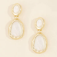 Abalone Shell Hammered Bezel Drop Earrings: Mother of Pearl