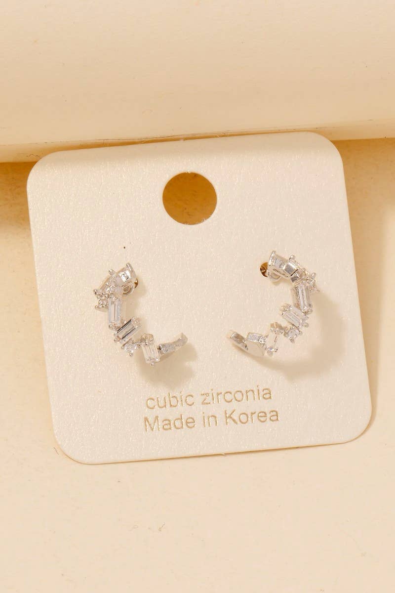 Mixed Cz Studs Mini Hoop Earrings: Silver