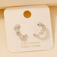 Mixed Cz Studs Mini Hoop Earrings: Silver