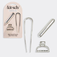 Mini Metal French Hair Pin & Clips 3pc Set - Silver