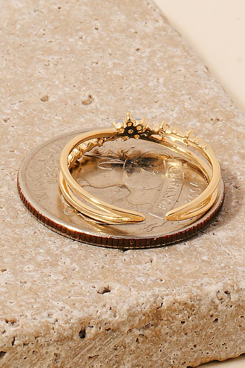 Mini Cz Flower Layered Open Band Ring: Gold
