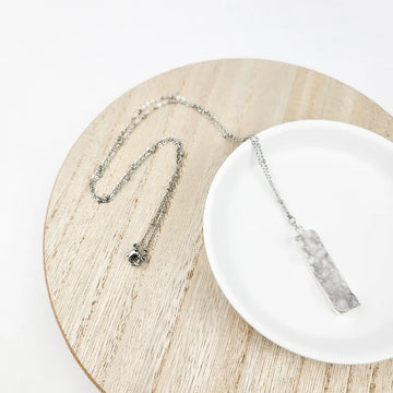 Druzy Quartz Bar Silver Necklace