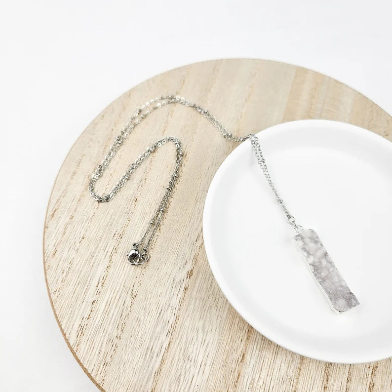 Druzy Quartz Bar Silver Necklace