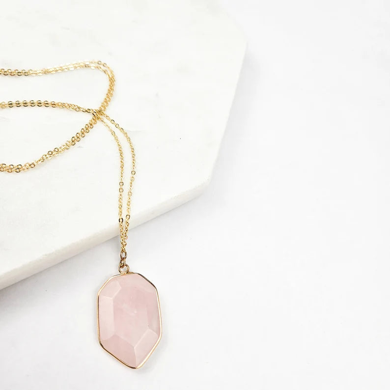 Gold Rose Quartz Necklace