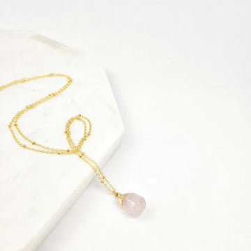 Gold Rose Quartz Nugget Necklace