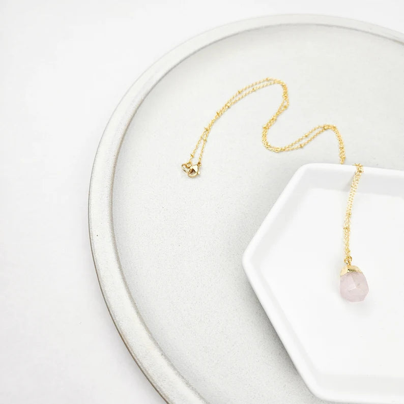 Gold Rose Quartz Nugget Necklace