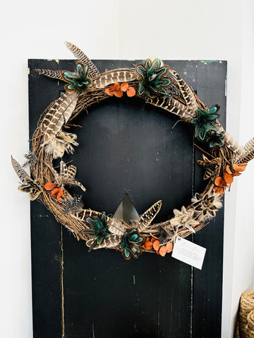 Pheasant Feather Floral Wreath
