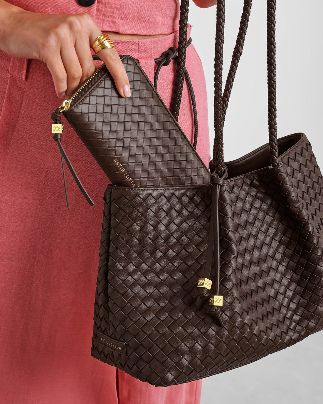 Nova Woven Texture Large Wallet - Chocolate
