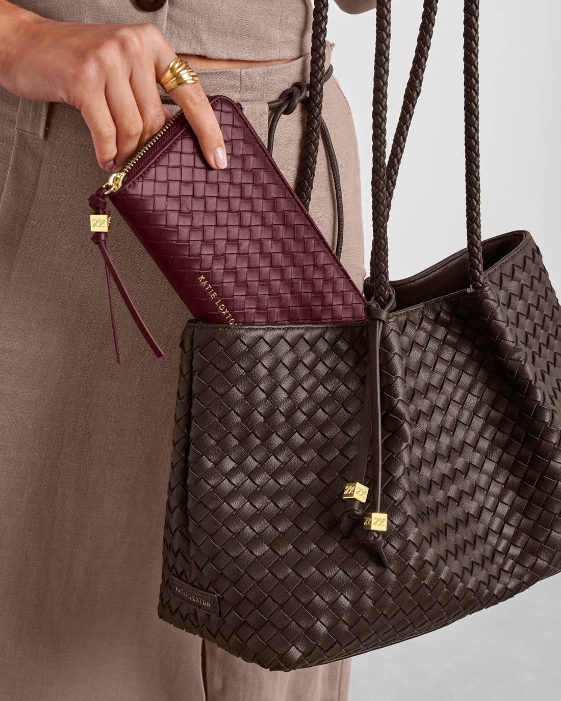 Nova Woven Texture Large Wallet - Cherry