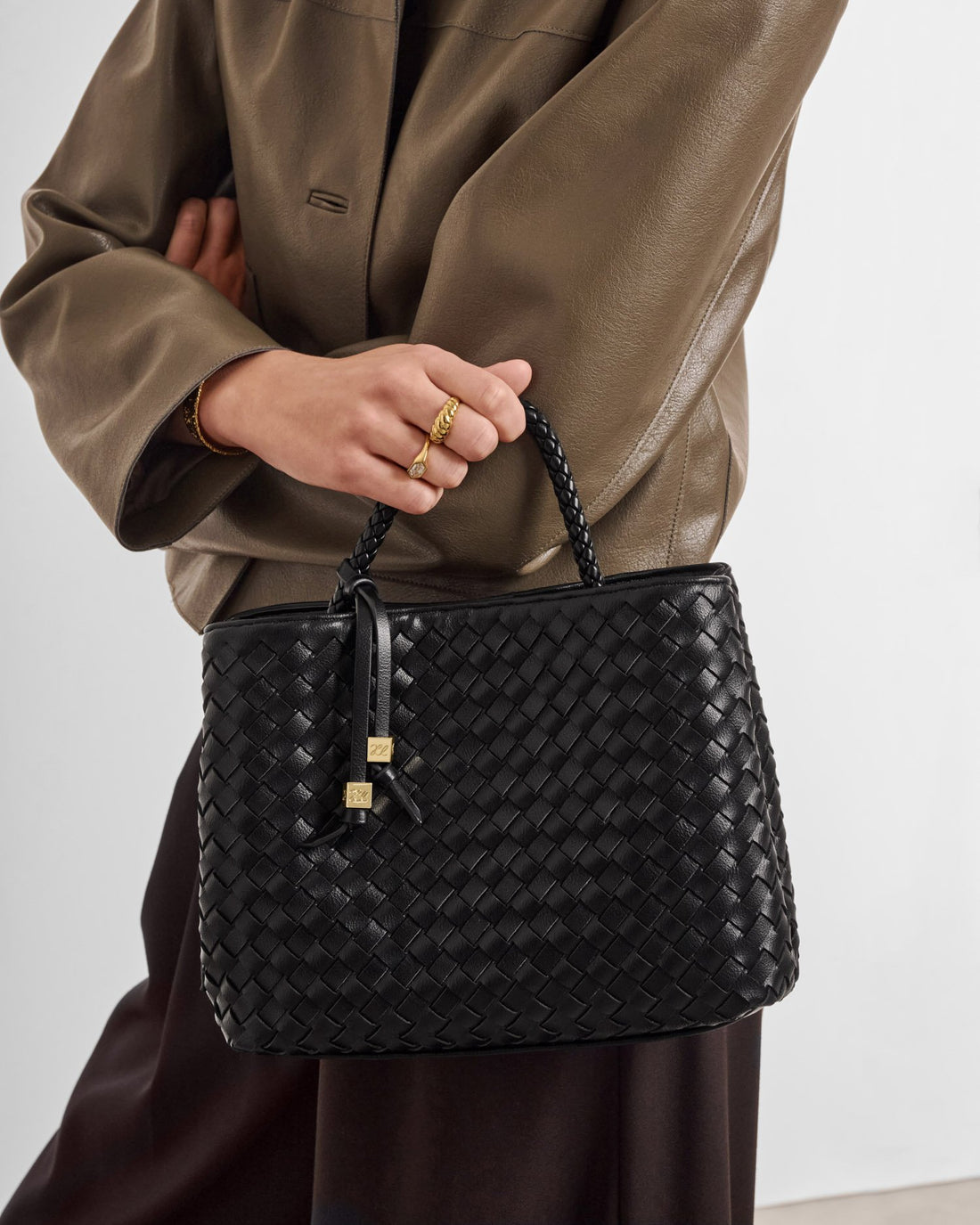 Nova Hand Woven Top Handle Bag - Black