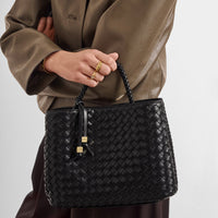 Nova Hand Woven Top Handle Bag - Black