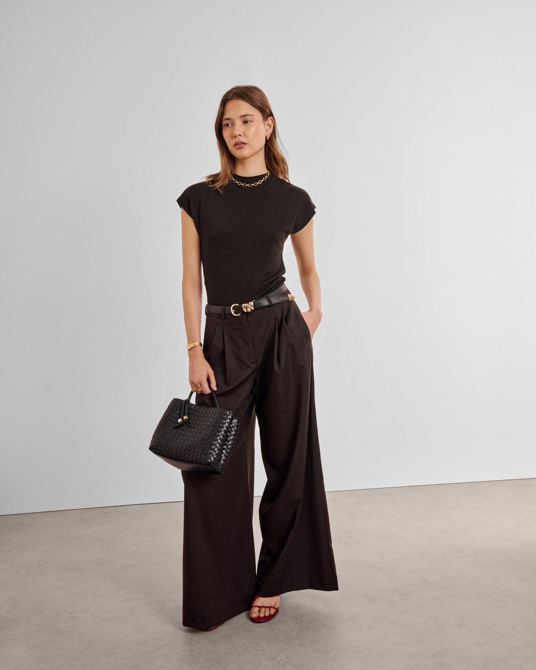 Nova Hand Woven Top Handle Bag - Black
