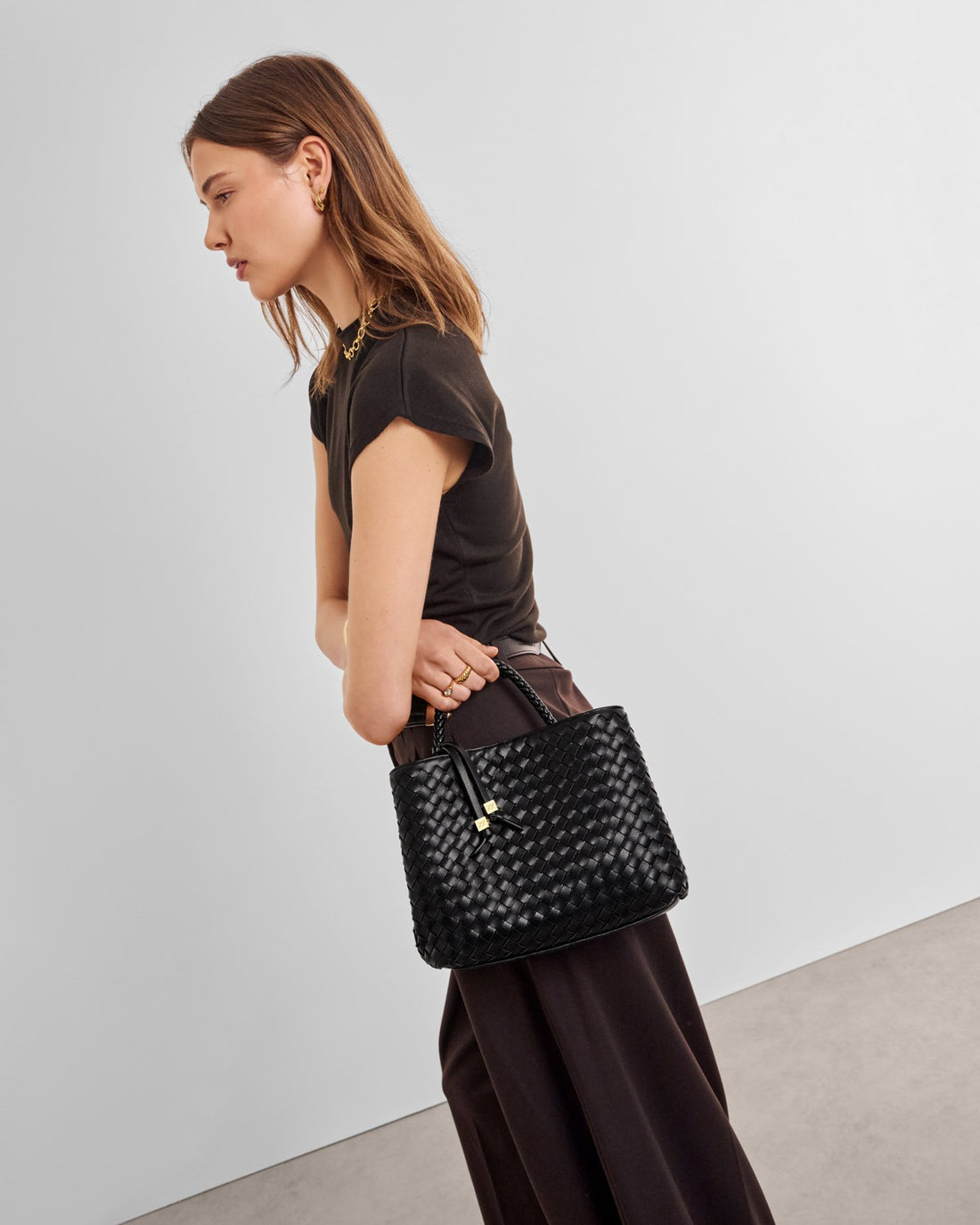 Nova Hand Woven Top Handle Bag - Black