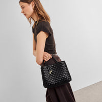 Nova Hand Woven Top Handle Bag - Black