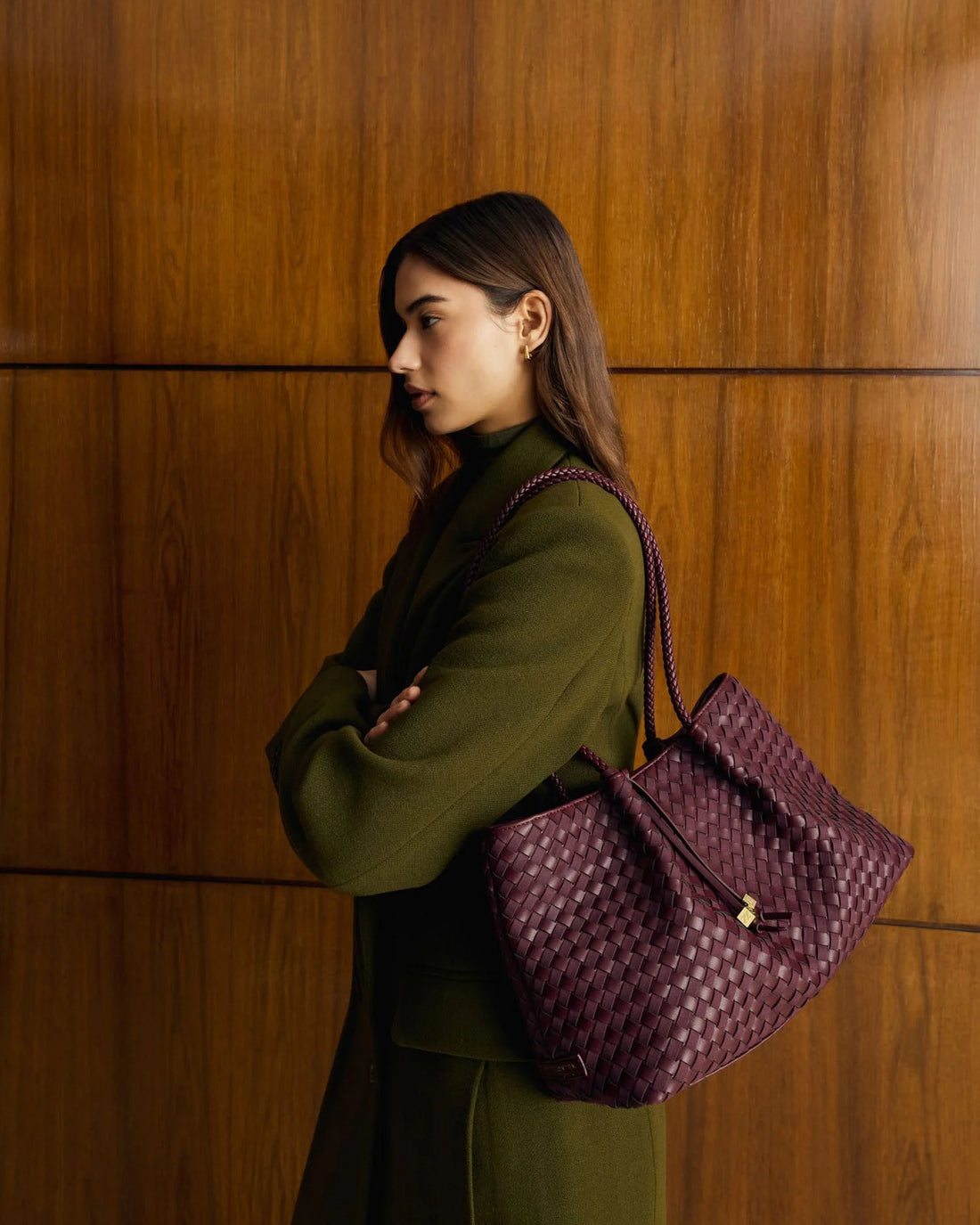 Nova Hand Woven Small Shoulder Tote - Cherry