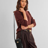 Orin Twist Lock Distressed Slim Bag - Black