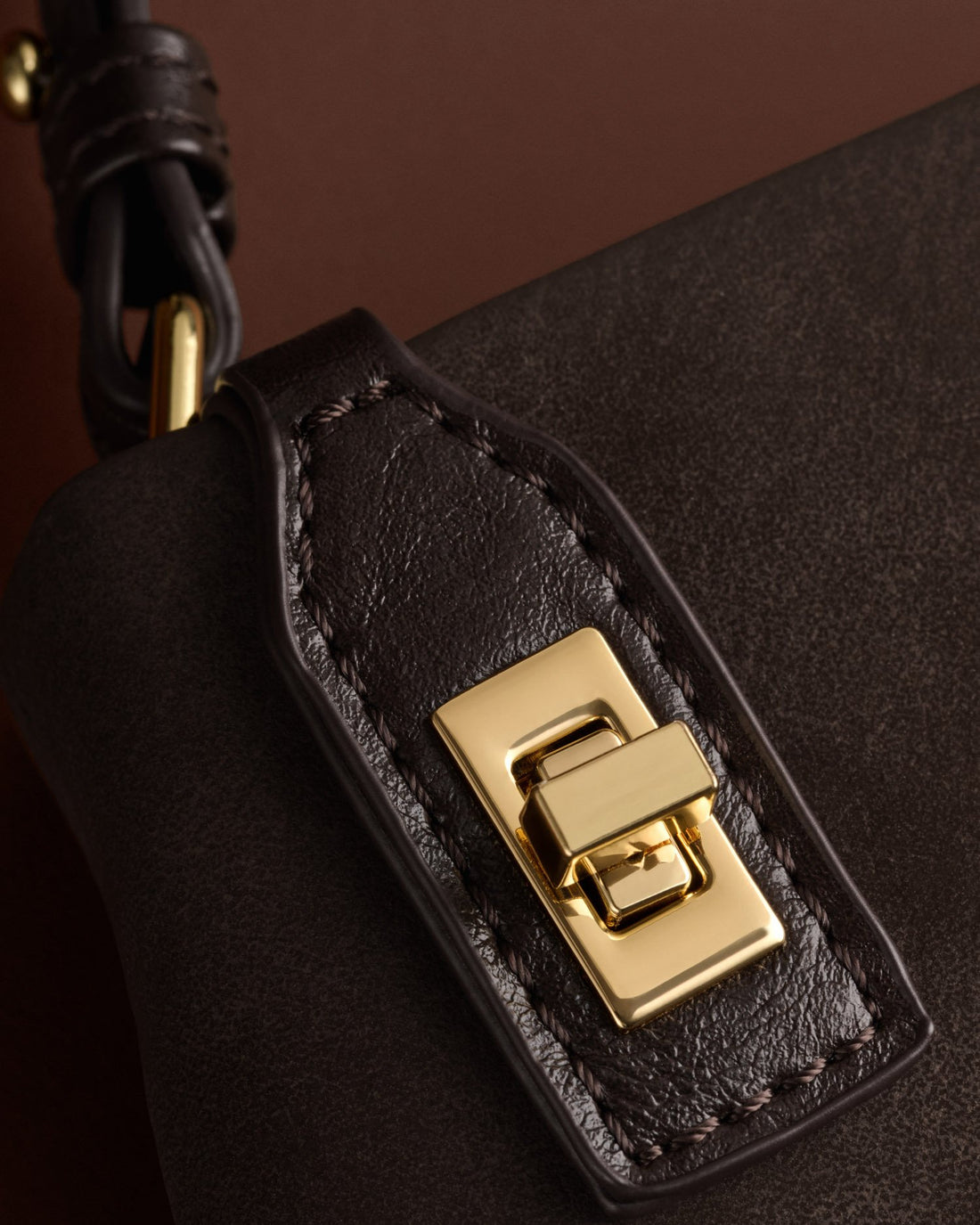 Orin Twist Lock Suedette Small Shoulder Bag - Bitter Chocolate