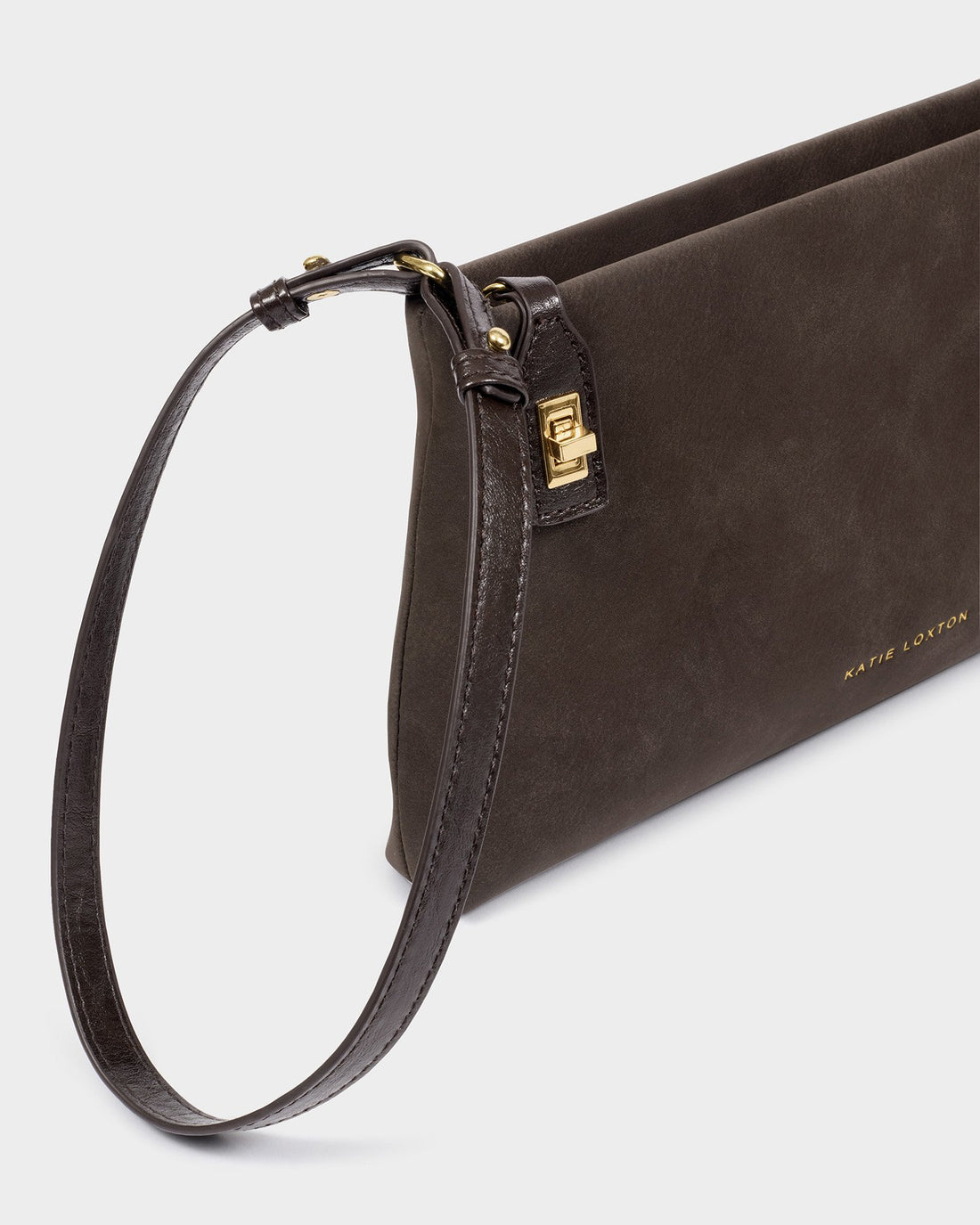 Orin Twist Lock Suedette Small Shoulder Bag - Bitter Chocolate