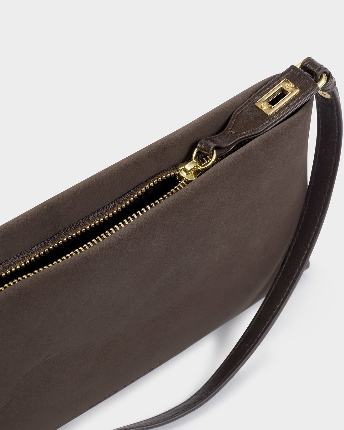 Orin Twist Lock Suedette Small Shoulder Bag - Bitter Chocolate