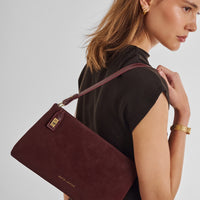 Orin Twist Lock Suedette Small Shoulder Bag - Cherry