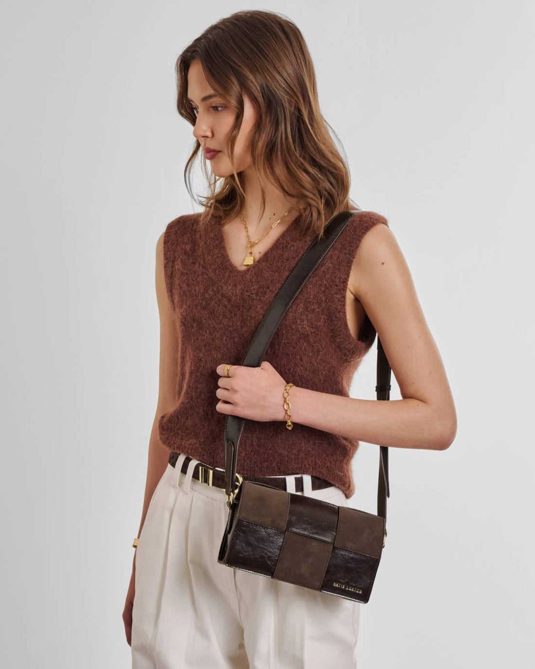 TAYA CROSSBODY BAG | Bitter Chocolate Patent Crackle / Bitter Chocolate Suedette