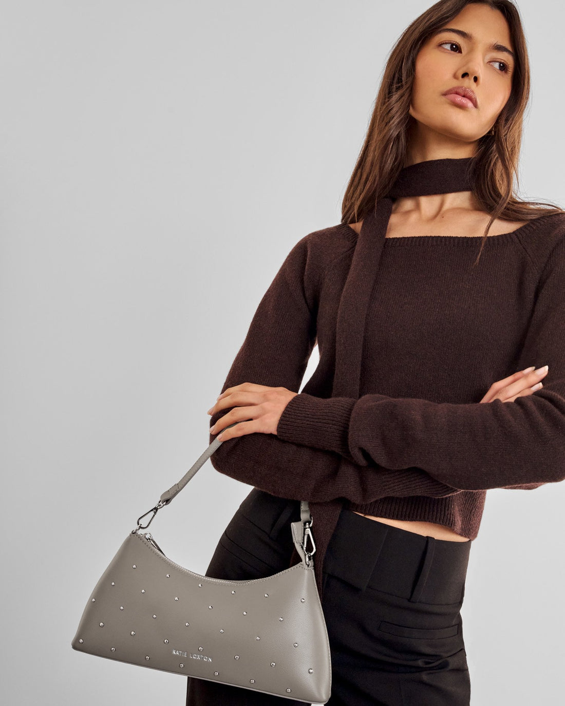 Miley Studded Small Shoulder Bag- Mink