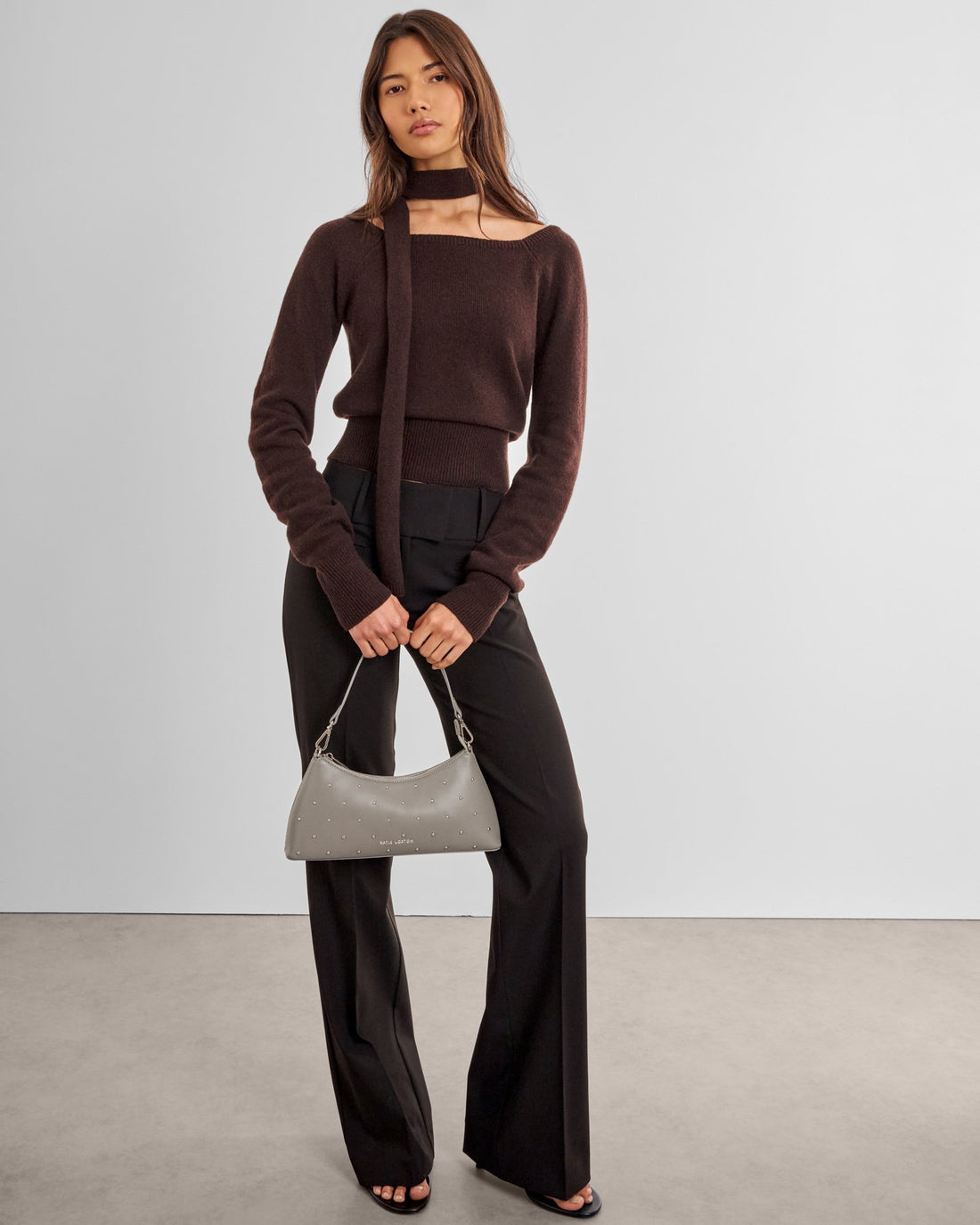 Miley Studded Small Shoulder Bag- Mink