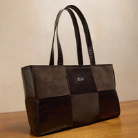 TAYA WOVEN TOTE BAG | Bitter Chocolate Patent Crackle / Bitter Chocolate Suedette