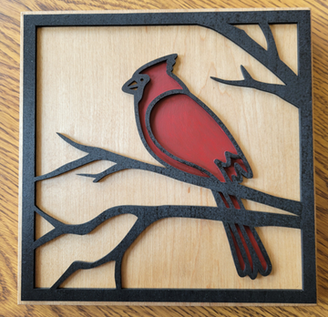 Cardinal In Tree Wooden Laser Sign