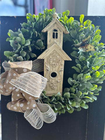 Spring Birdhouse Wreath
