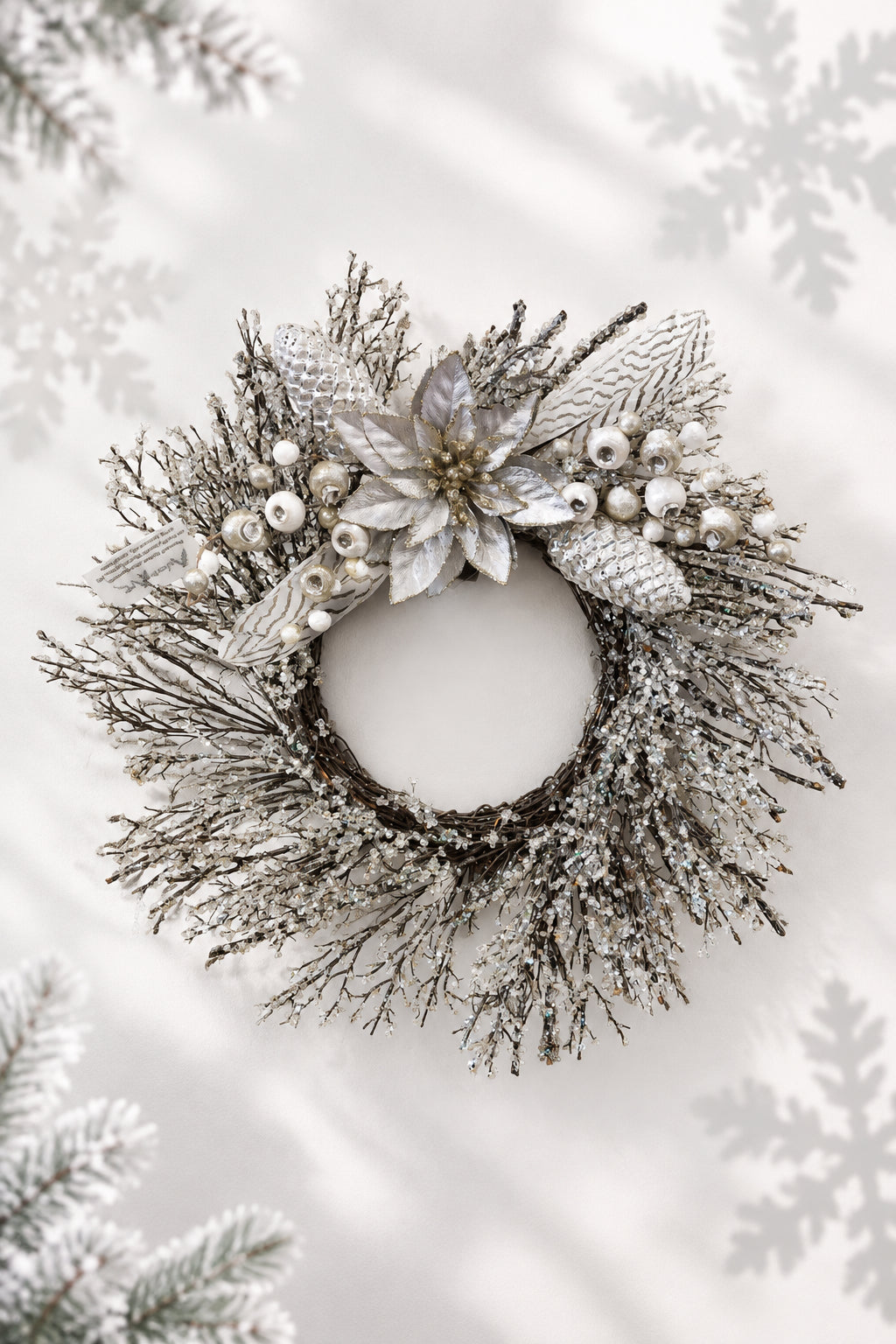 Holiday Pheasant Feather Floral Wreath - Crystal