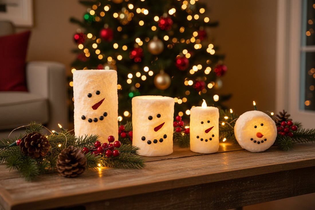 White Snowman LED Pillar Candle