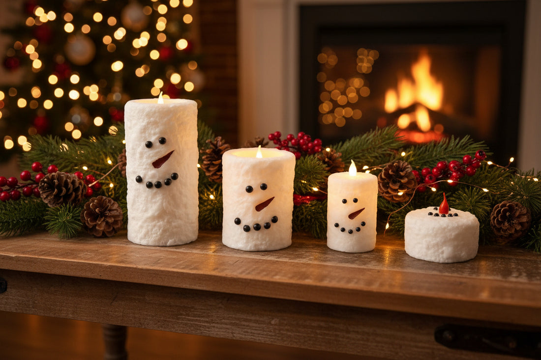 White Snowman LED Pillar Candle