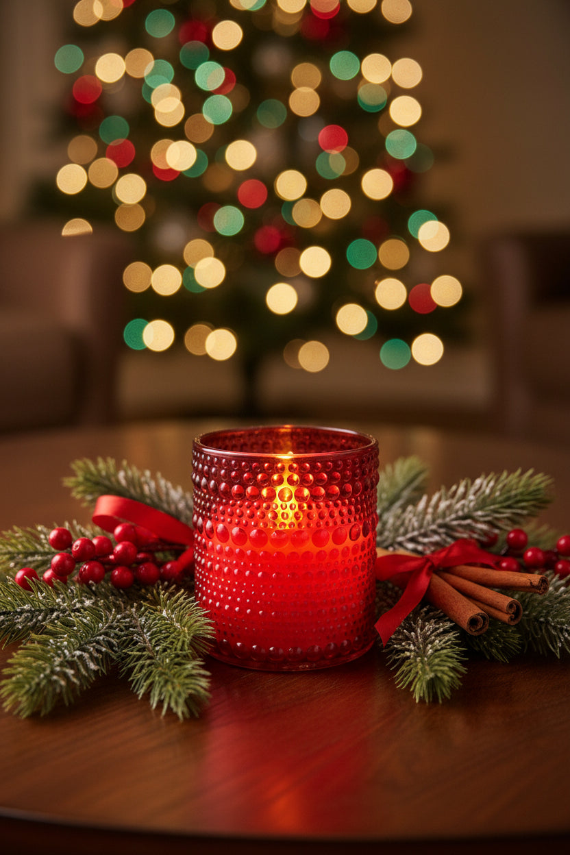 Red Beaded LED Glass Candle