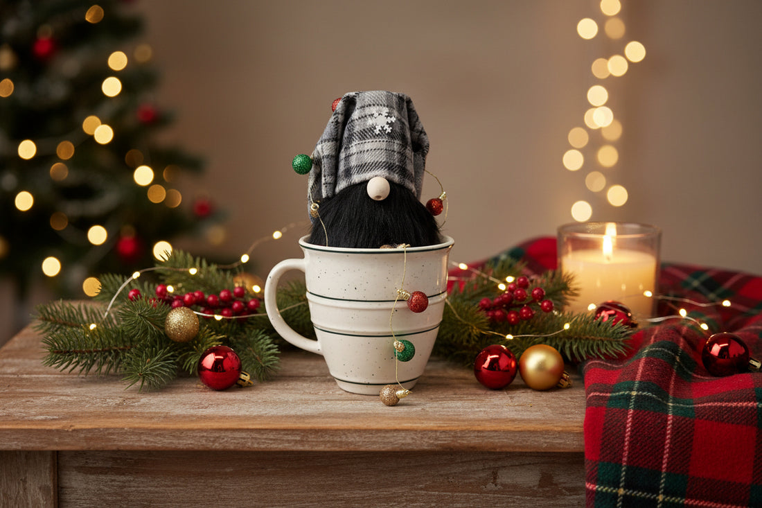 Plaid Hat + Lights Gnome Mug