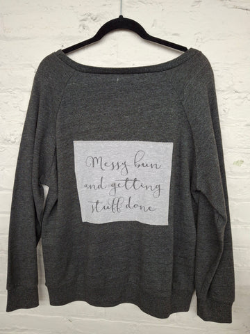 Repurposed Sweatshirt with Messy Bun Patch