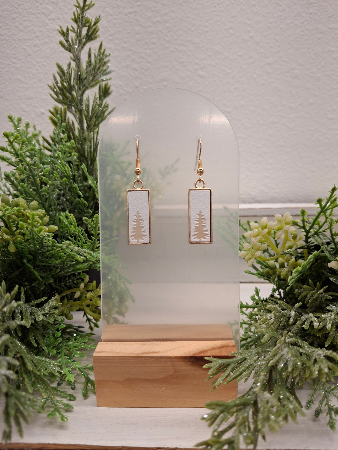 White Tree Rectangle Earrings