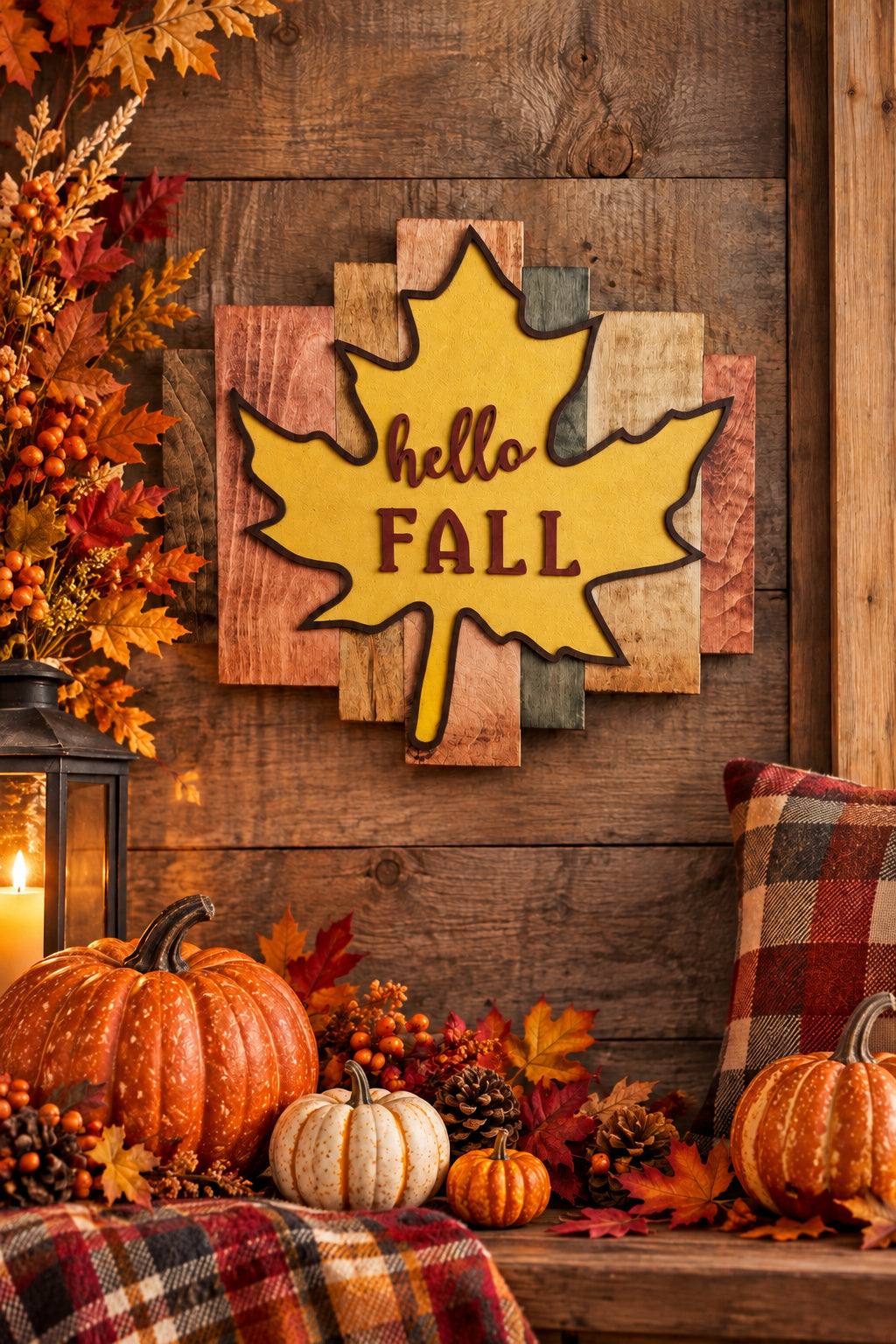 Hello Fall Leaf Soundwave Sign