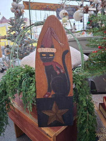 Winter Black Cat Hand Painted Board