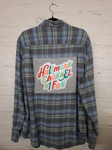 Repurposed Pullover Flannel with Hallmark #1 Fan Patch