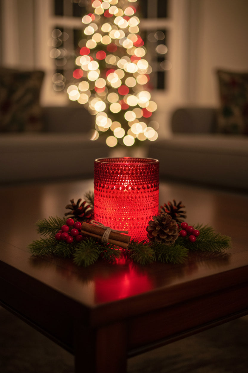 Red Beaded LED Glass Candle