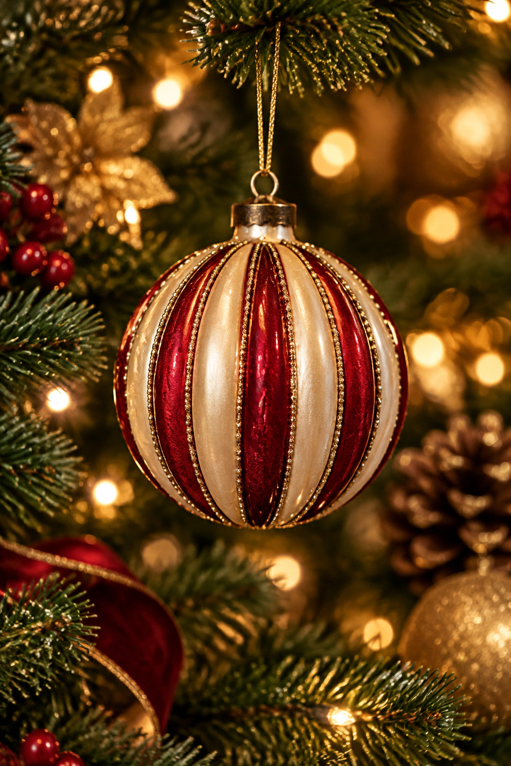 Red + Gold Stripe Ornament