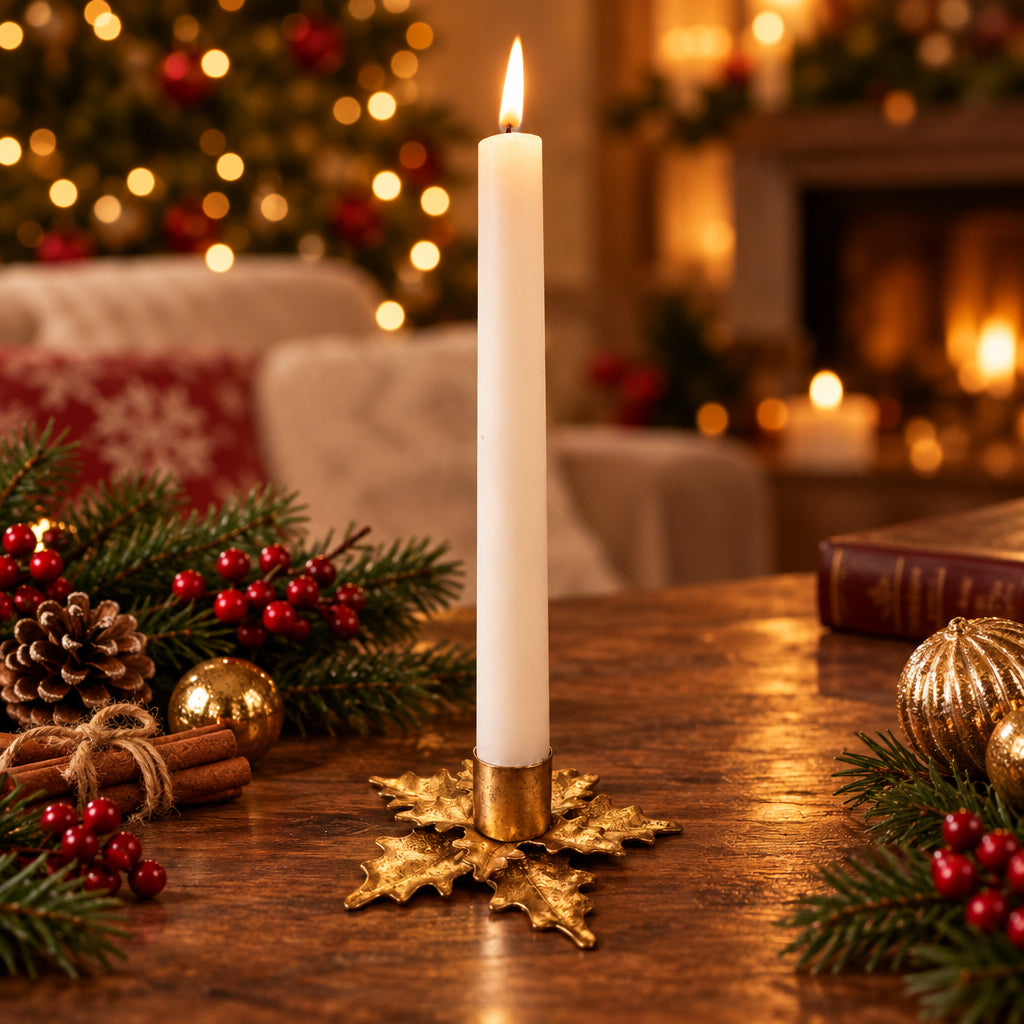 Golden Holly Leaf Candle Holder