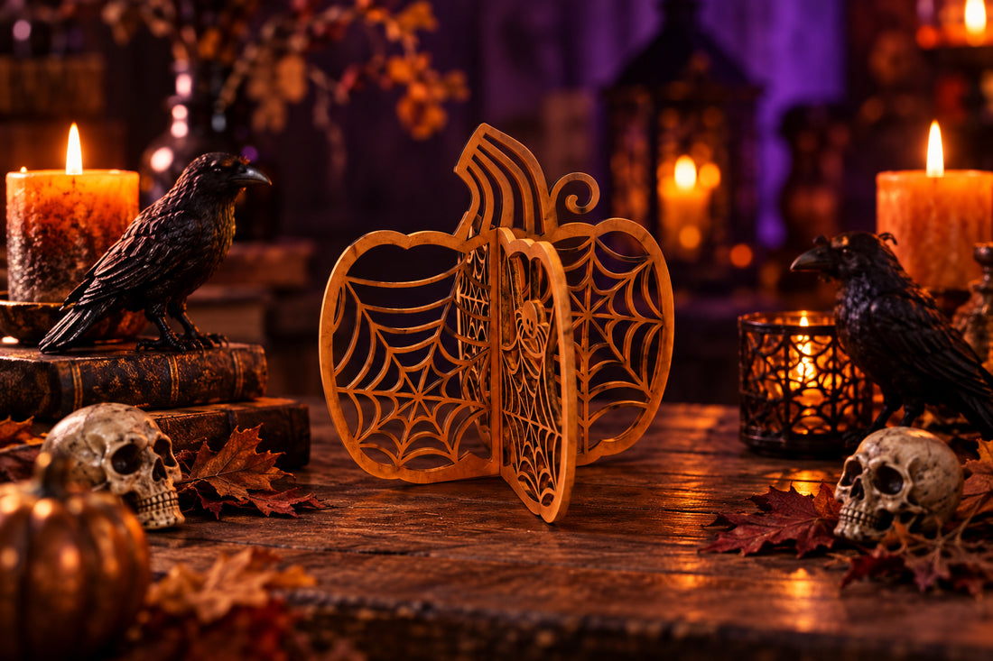 Laser Cut Freestanding Pumpkin - Orange Spider