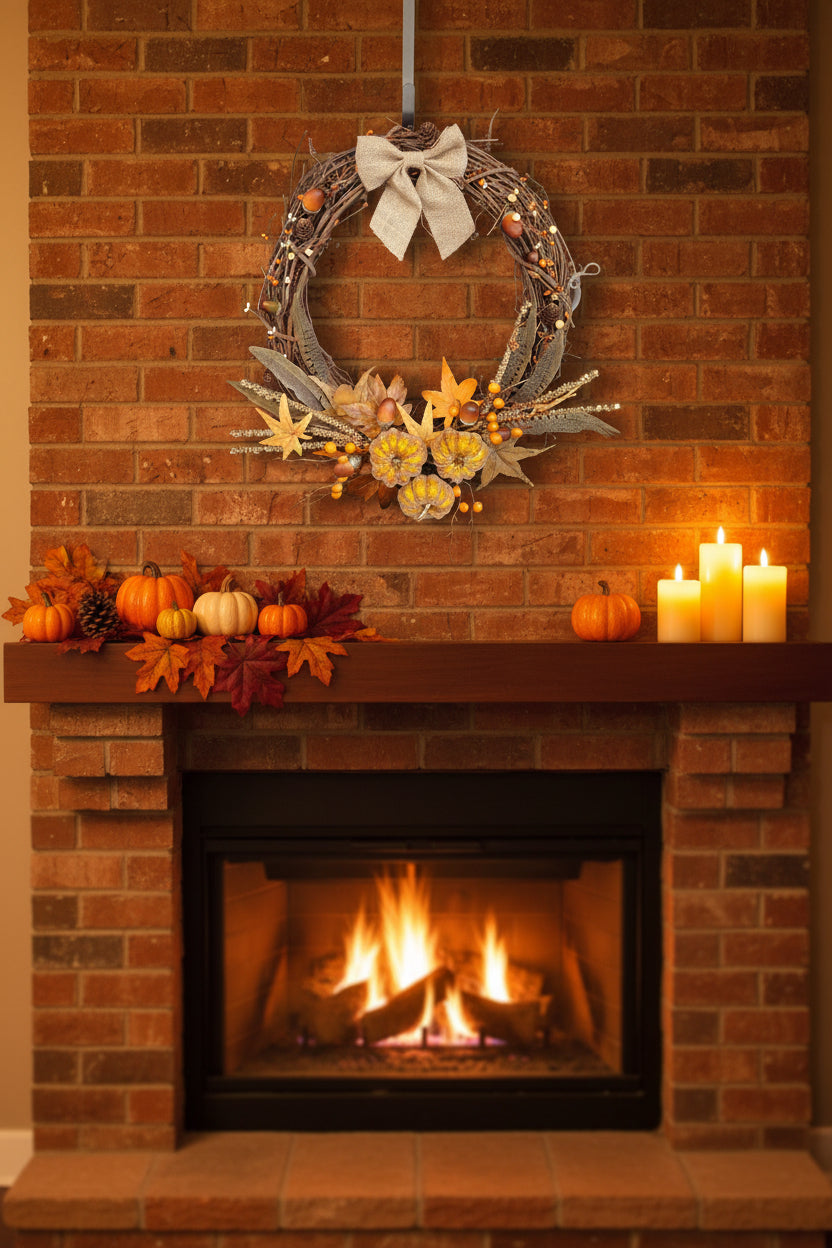 Pheasant Feather Wreath -  Orange Pumpkins