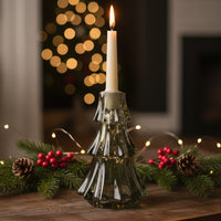 Green Glass Tree Taper Holder