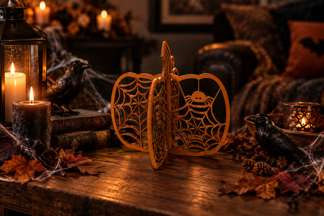 Laser Cut Freestanding Pumpkin - Orange Spider