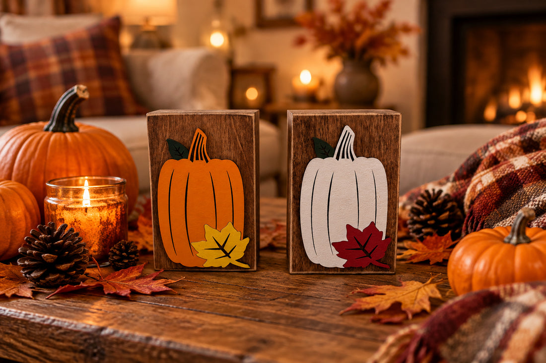 Pumpkin + Leaf Block Sign